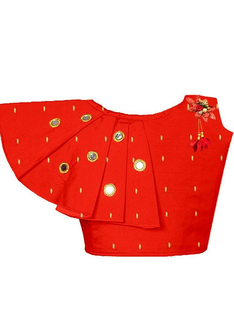 Red Embroidered Blended Lehenga Choli For Girls - Indya