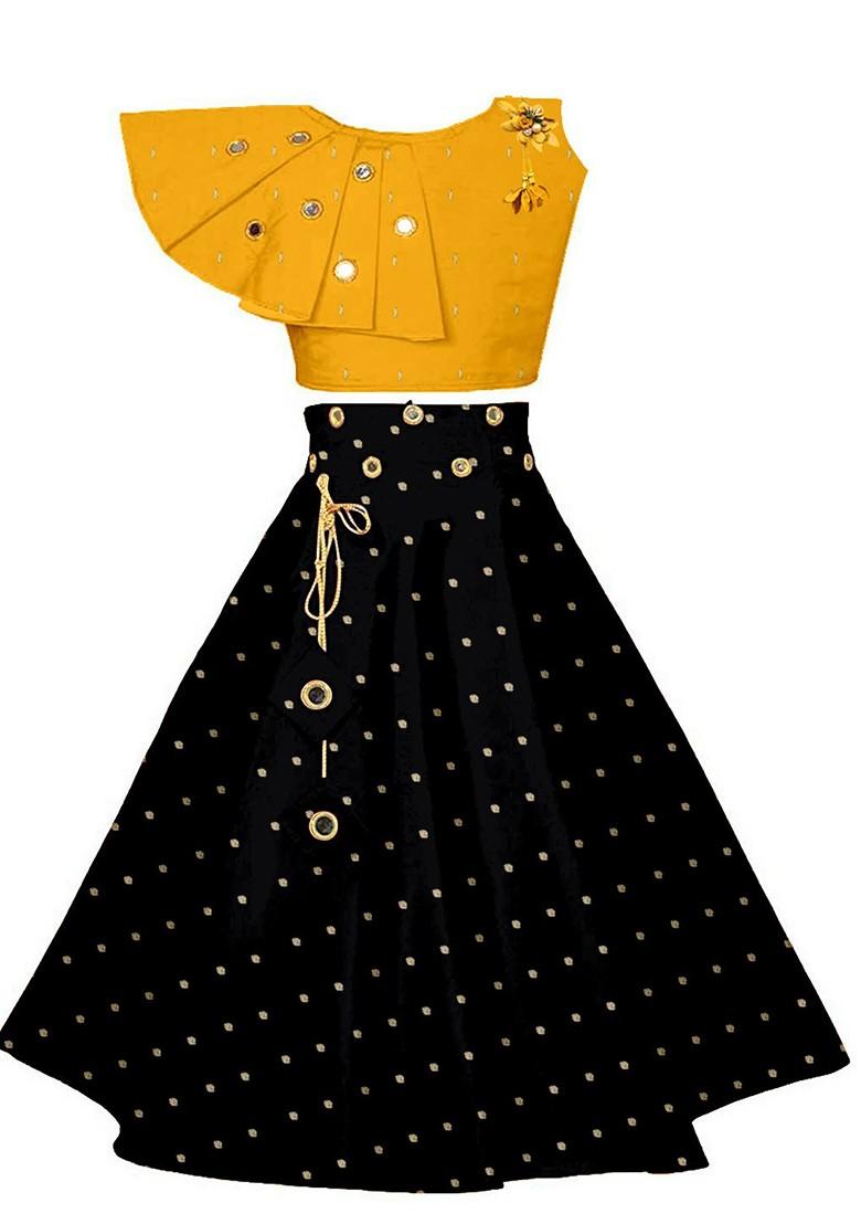 Yellow Embroidered Blended Lehenga Choli For Girls - Indya
