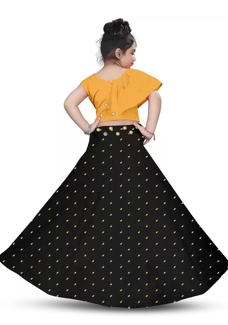 Yellow Embroidered Blended Lehenga Choli For Girls - Indya