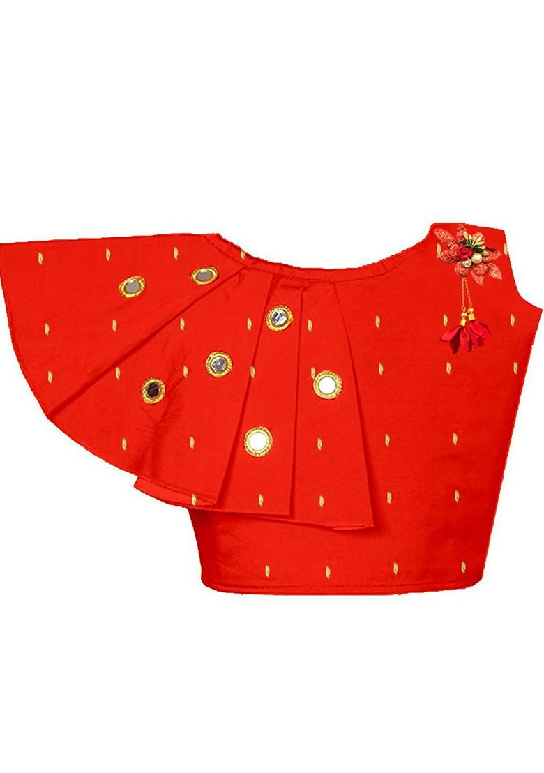 Red Embellished Blended Lehenga Choli For Girls - Indya