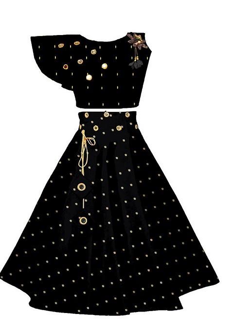 Black Embellished Blended Lehenga Choli For Girls — view on Indya