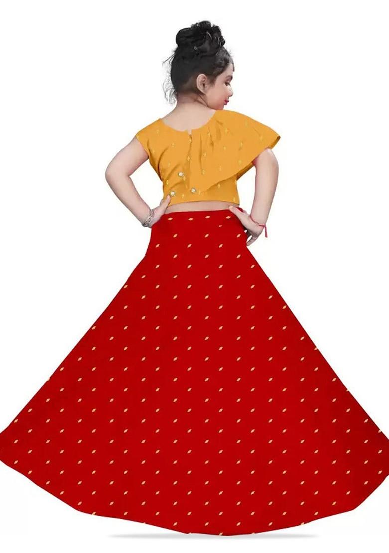 Yellow Embroidered Blended Lehenga Choli For Girls - Indya