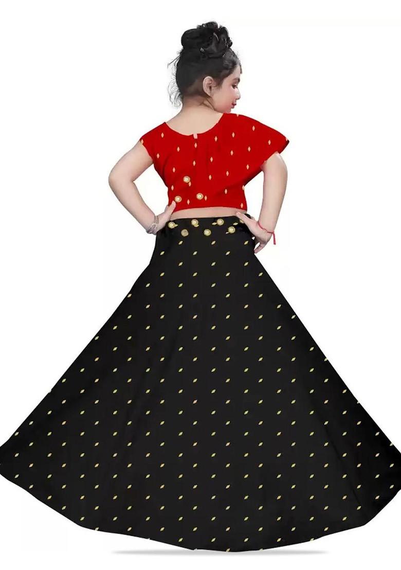 Red Embroidered Blended Lehenga Choli For Girls - Indya