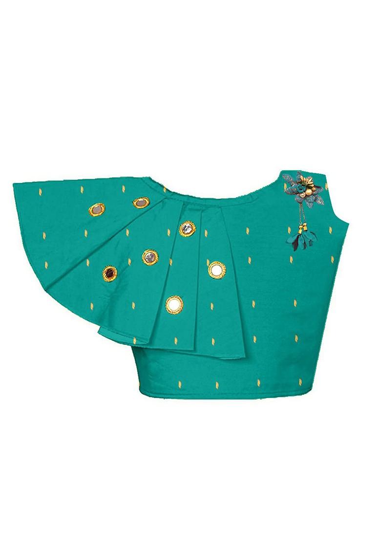 Green Embroidered Blended Lehenga Choli For Girls - Indya
