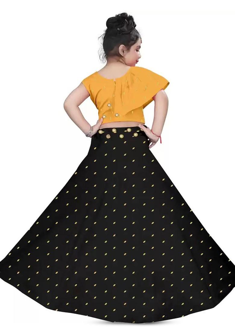 Yellow Embroidered Blended Lehenga Choli For Girls - Indya