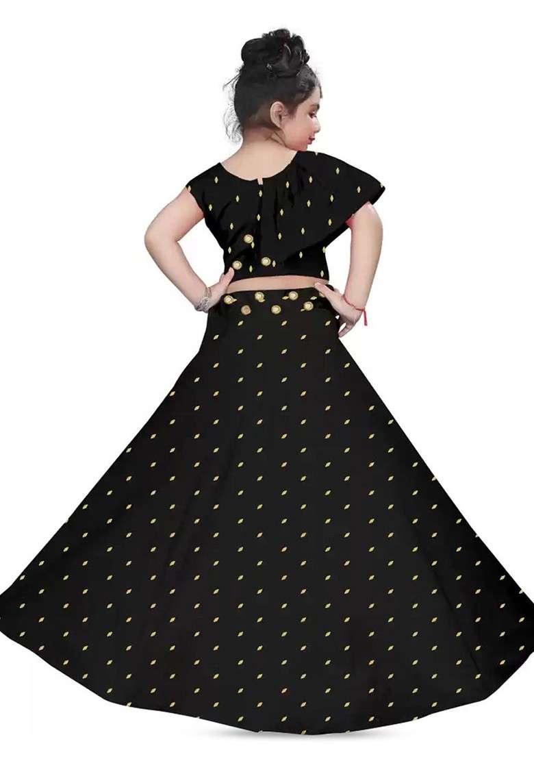Black Embroidered Blended Lehenga Choli For Girls - Indya