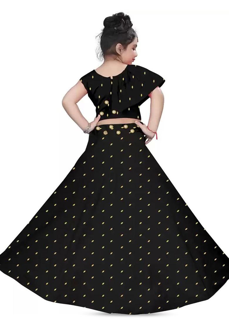 Black Embroidered Blended Lehenga Choli For Girls - Indya