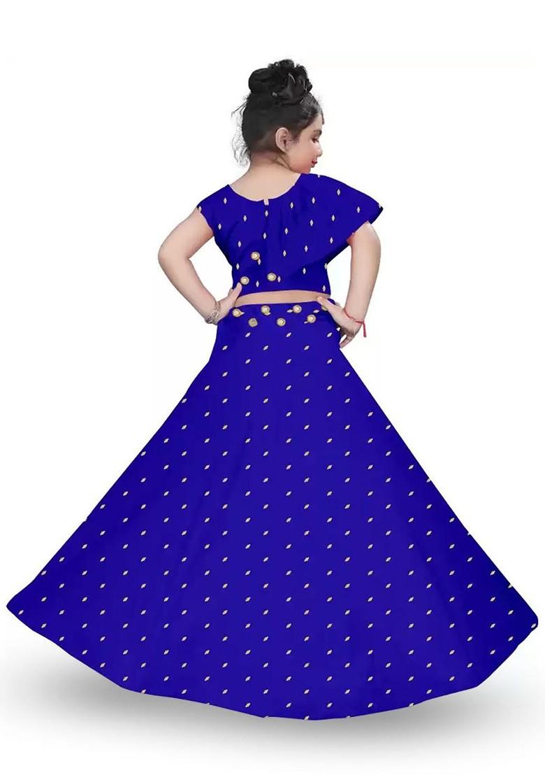Blue Embellished Blended Lehenga Choli For Girls - Indya