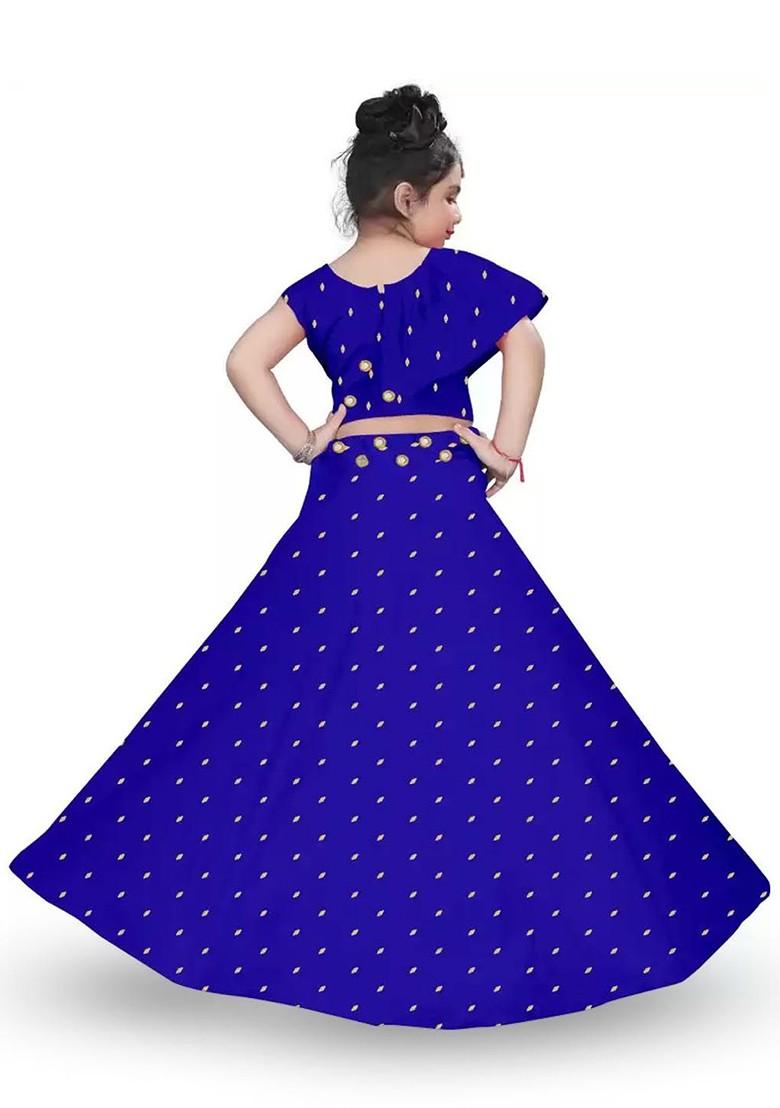 Blue Embellished Blended Lehenga Choli For Girls - Indya