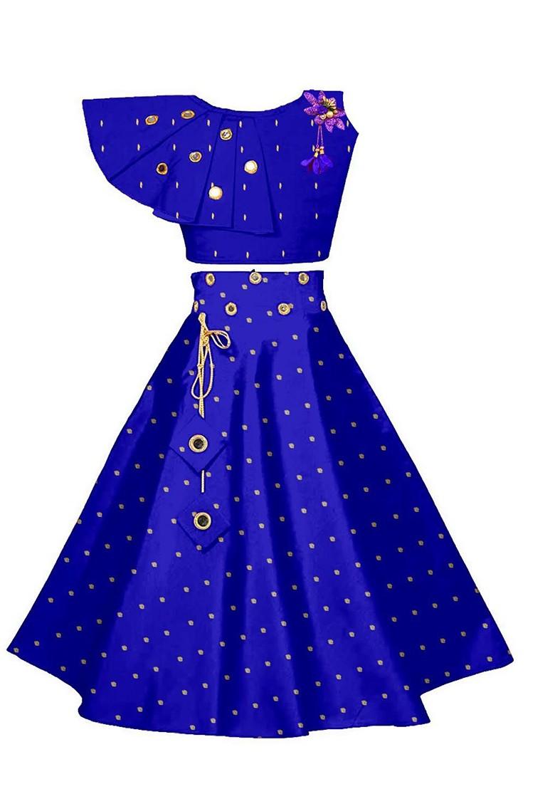 Blue Embellished Blended Lehenga Choli For Girls - Indya