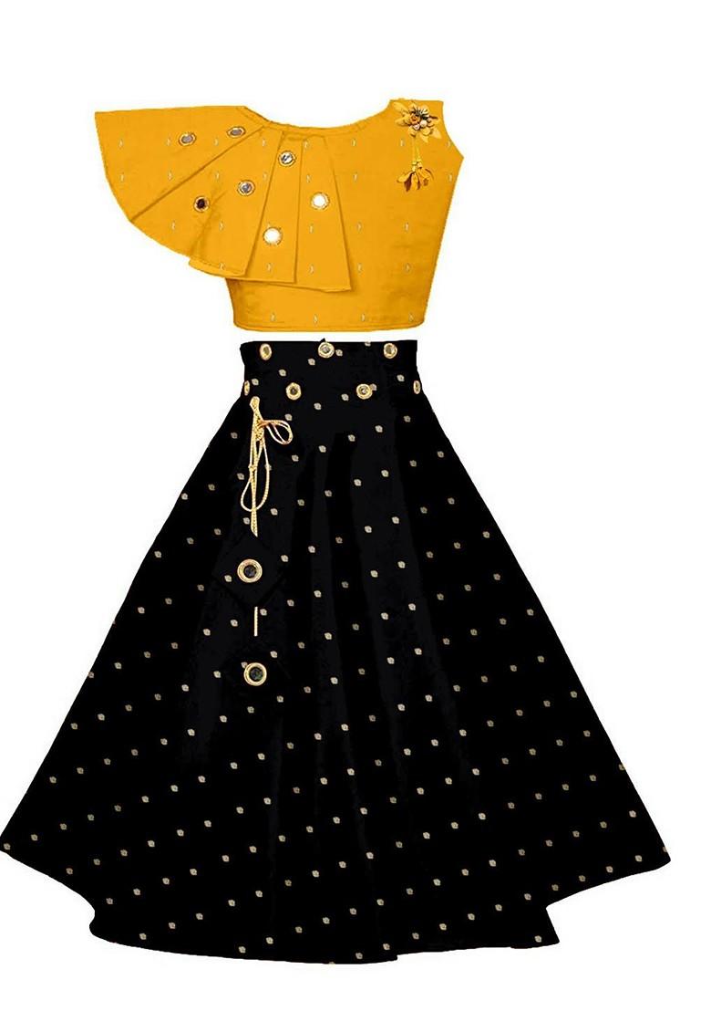 Yellow Embellished Blended Lehenga Choli For Girls - Indya