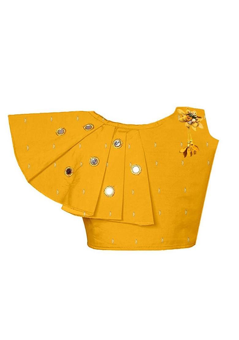 Yellow Embellished Blended Lehenga Choli For Girls - Indya
