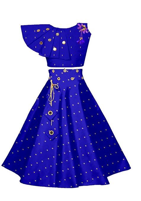 Blue Embellished Blended Lehenga Choli For Girls