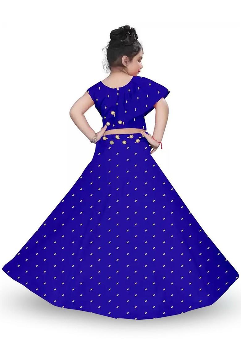 Blue Embellished Blended Lehenga Choli For Girls - Indya