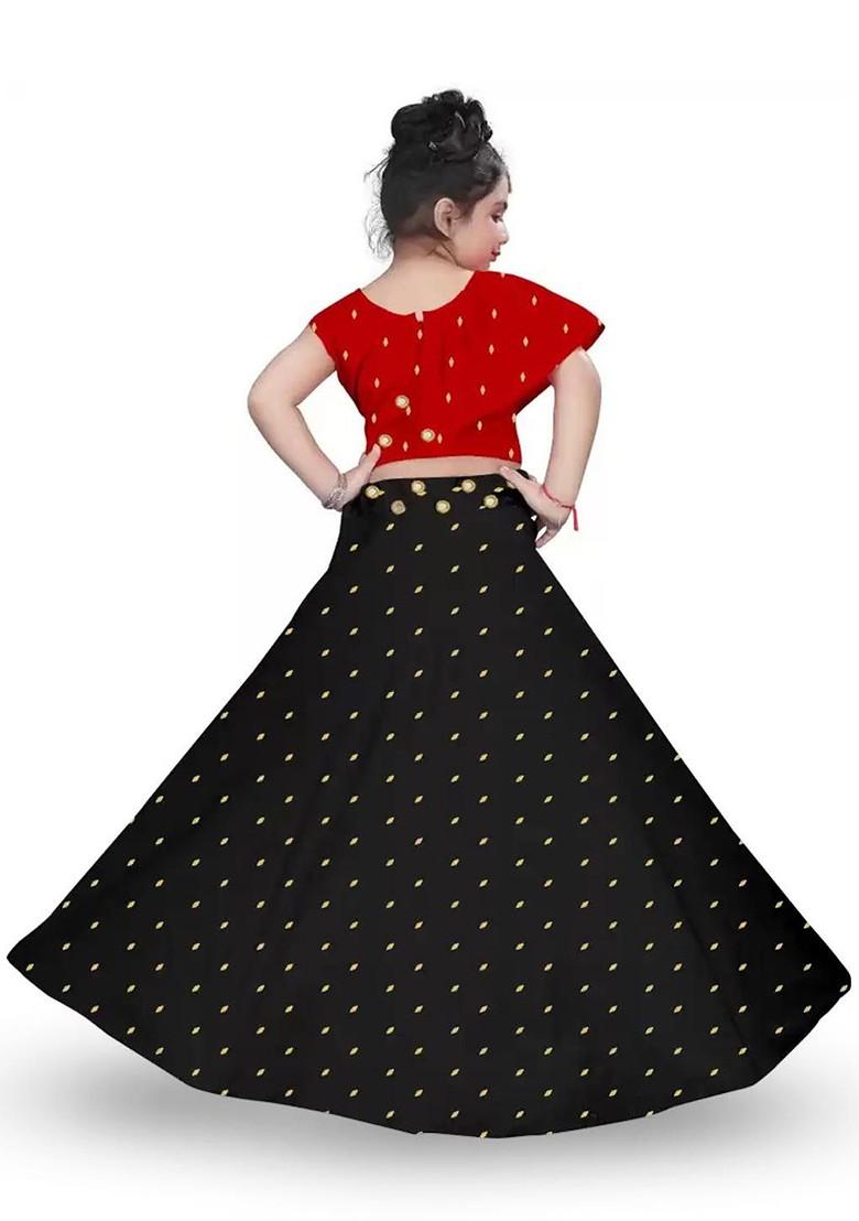 Red Embellished Blended Lehenga Choli For Girls - Indya