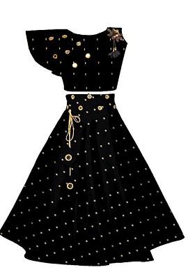 Black Embellished Blended Lehenga Choli For Girls