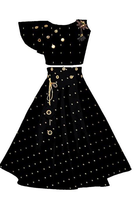 Black Embellished Blended Lehenga Choli For Girls — view on Indya