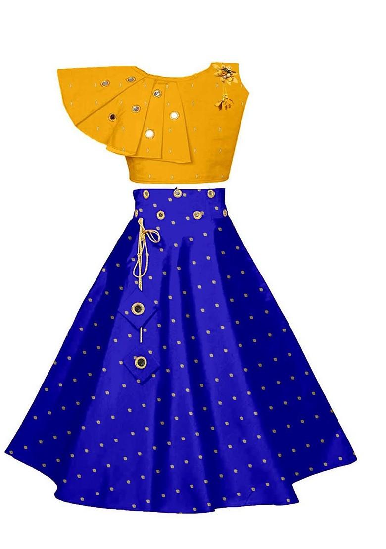 Yellow Embroidered Blended Lehenga Choli For Girls - Indya