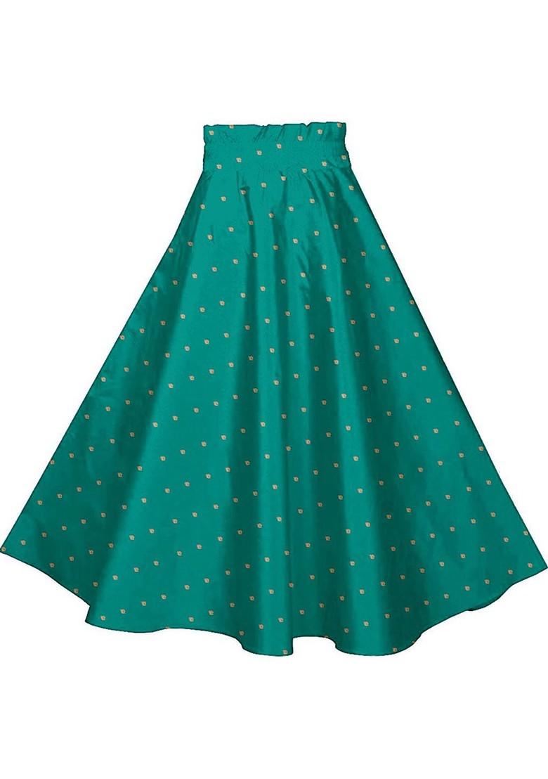 Green Embroidered Blended Lehenga Choli For Girls - Indya