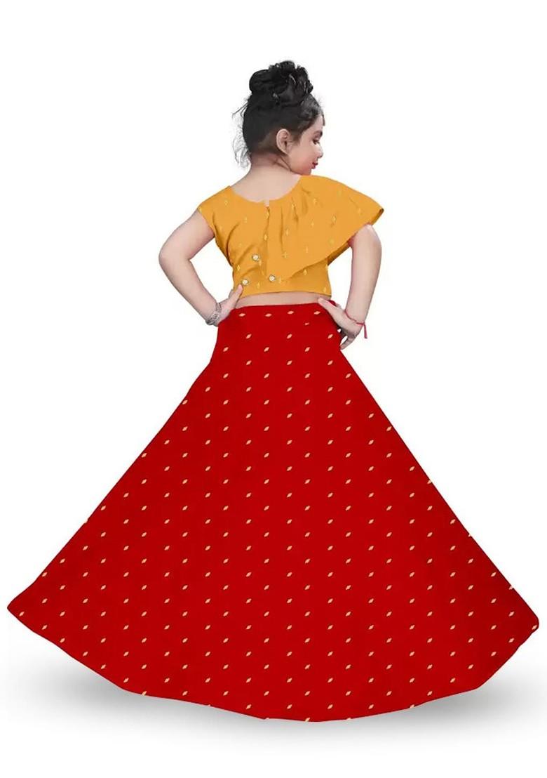 Yellow Embroidered Blended Lehenga Choli For Girls - Indya