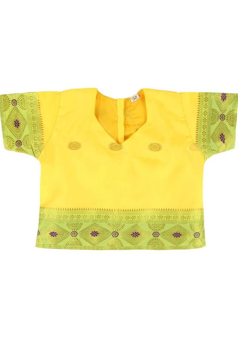 Yellow Embroidered Blended Lehenga Choli For Girls - Indya