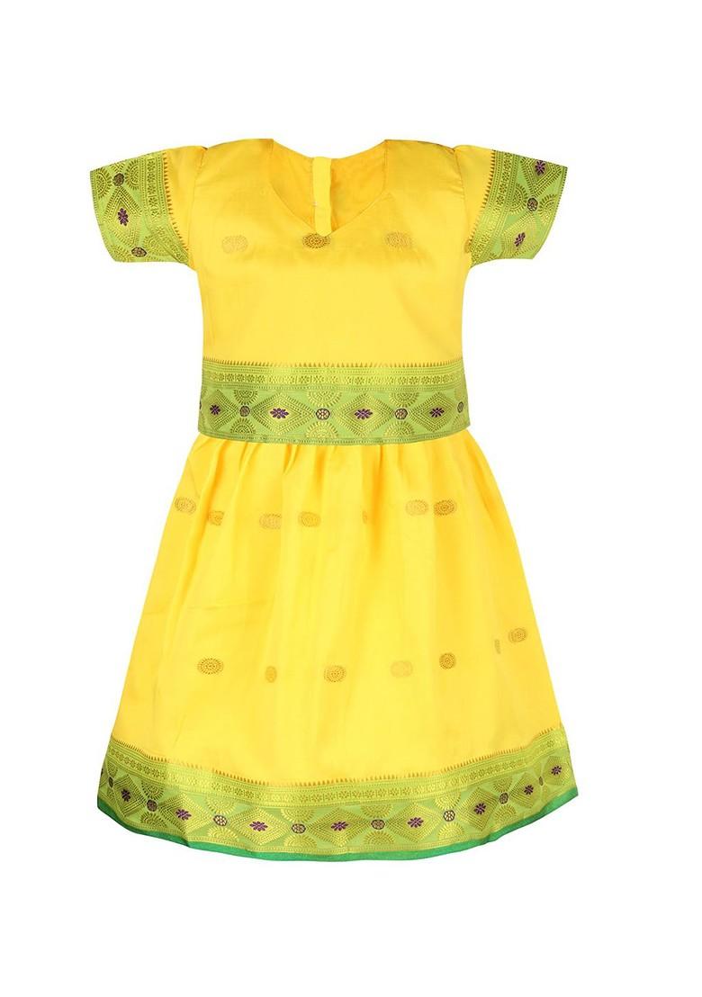 Yellow Embroidered Blended Lehenga Choli For Girls - Indya