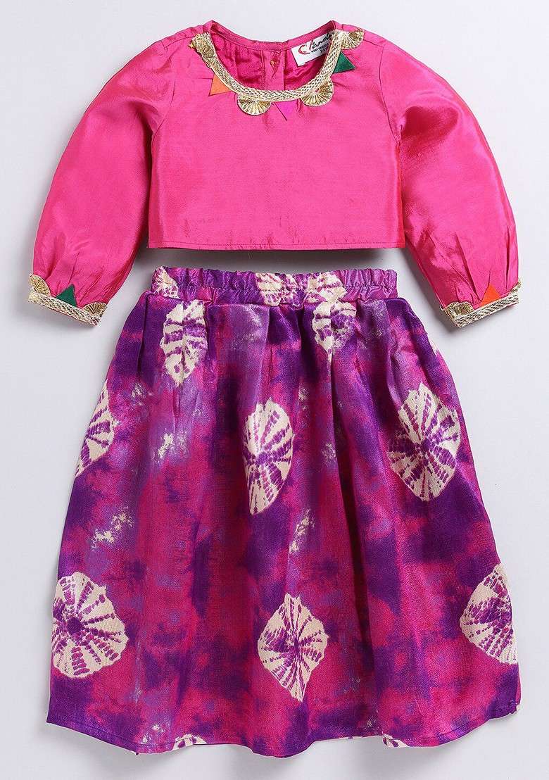 Pink Embellished Cotton Blend Lehenga Choli For Girls - Indya