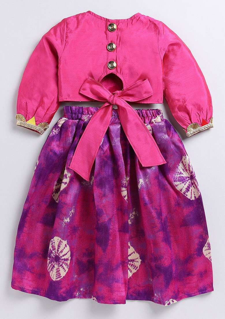Pink Embellished Cotton Blend Lehenga Choli For Girls - Indya