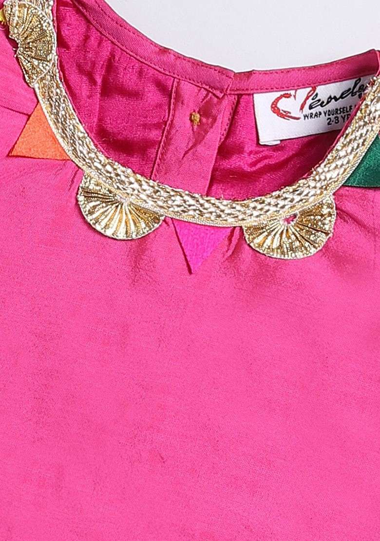 Pink Embellished Cotton Blend Lehenga Choli For Girls - Indya