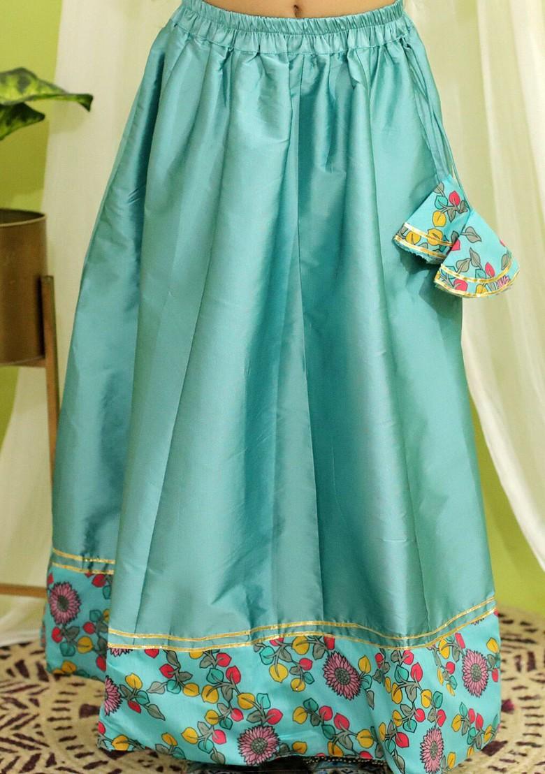 Blue Embroidered Blended Lehenga Choli For Girls - Indya