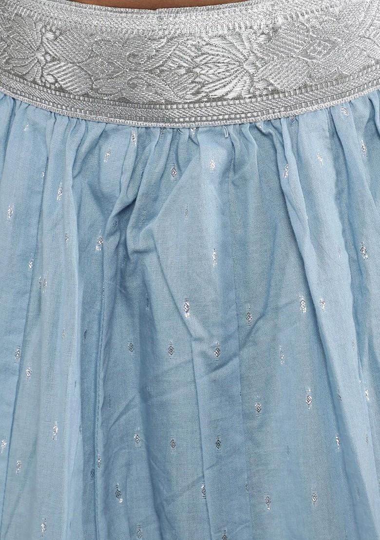 Turquoise Blue Embroidered Blended Lehenga Choli For Girls - Indya