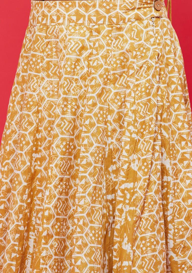 Mustard Printed Blended Lehenga Choli For Girls - Indya