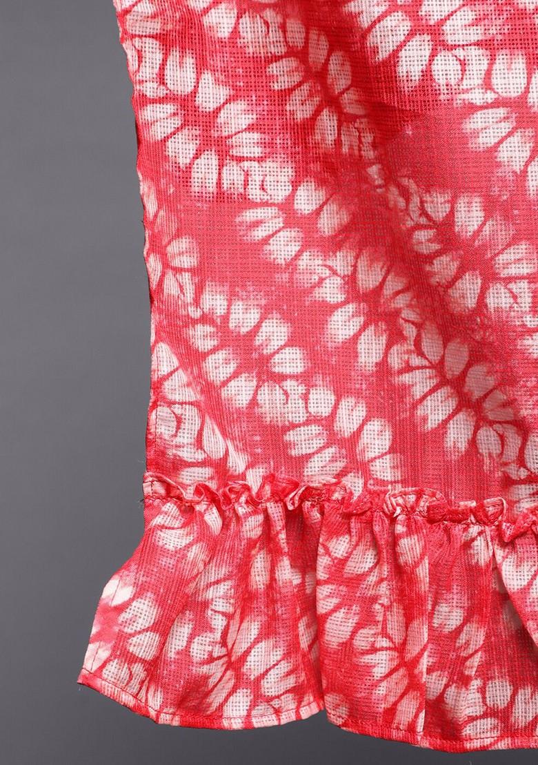 Red Printed Blended Lehenga Choli For Girls - Indya