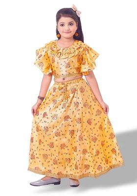 Yellow Embroidered Blended Lehenga Choli For Girls