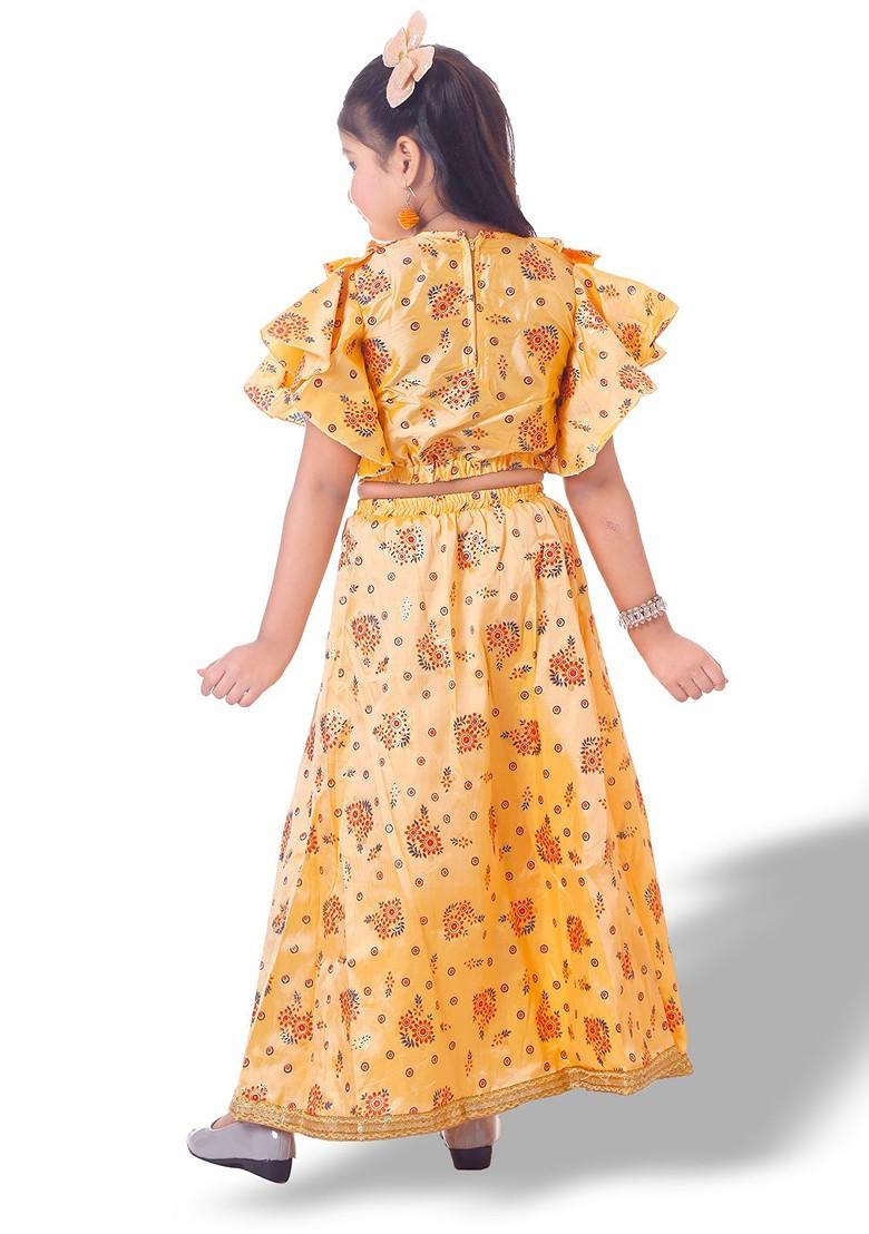 Yellow Embroidered Blended Lehenga Choli For Girls - Indya