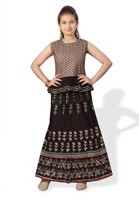 Black Embroidered Blended Lehenga Choli For Girls
