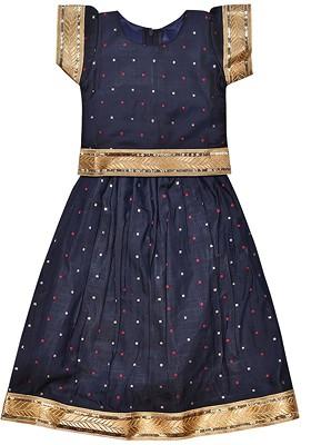 Navy Blue Embellished Blended Lehenga Choli For Girls