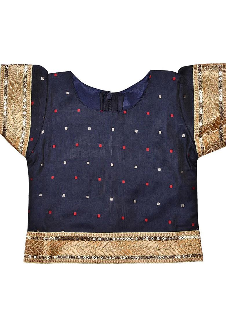 Navy Blue Embellished Blended Lehenga Choli For Girls - Indya