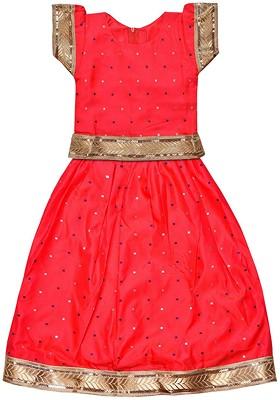 Red Embellished Blended Lehenga Choli For Girls