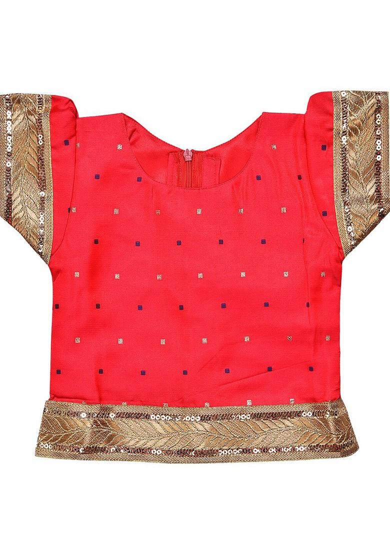 Red Embellished Blended Lehenga Choli For Girls - Indya