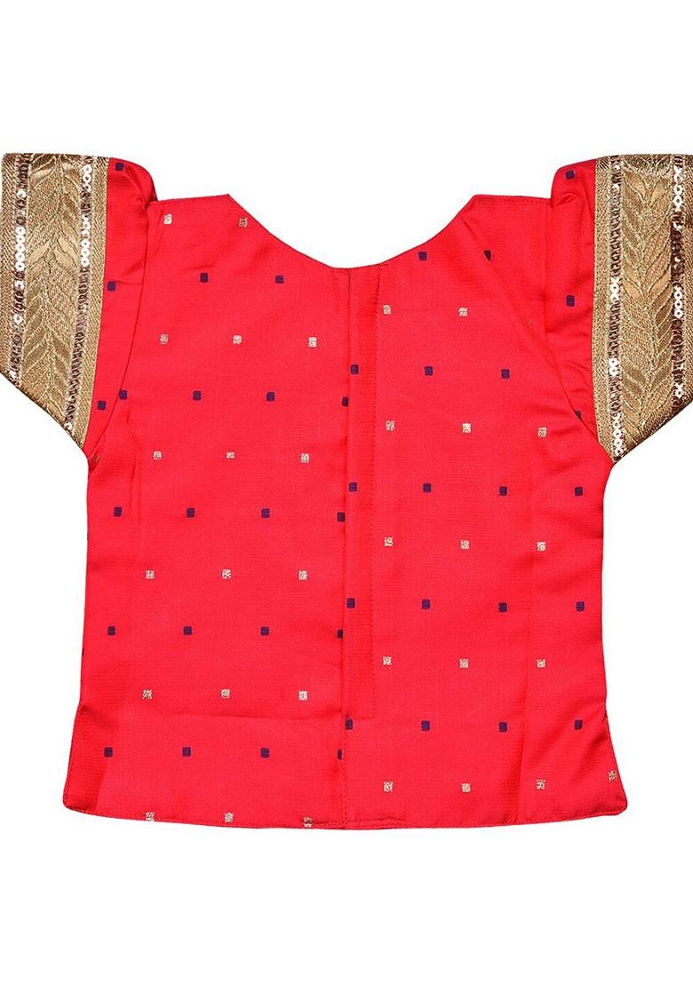 Red Embellished Blended Lehenga Choli For Girls - Indya