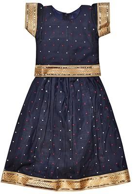 Navy Blue Embroidered Blended Lehenga Choli For Girls