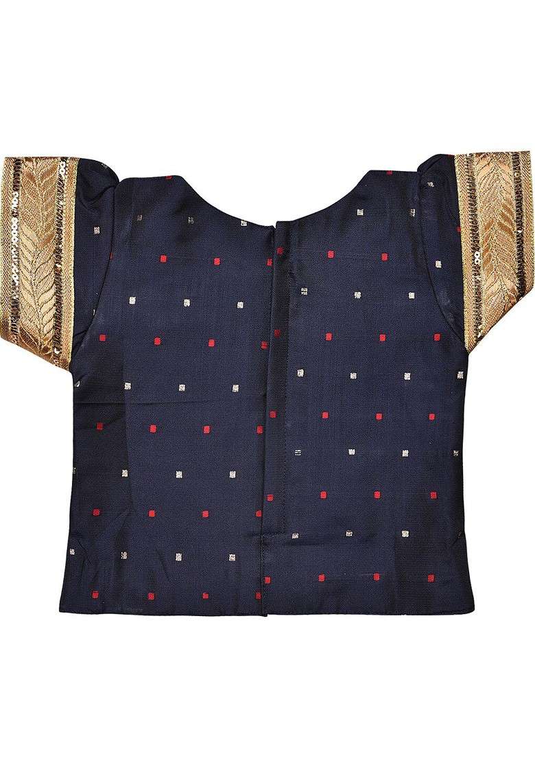Navy Blue Embroidered Blended Lehenga Choli For Girls - Indya