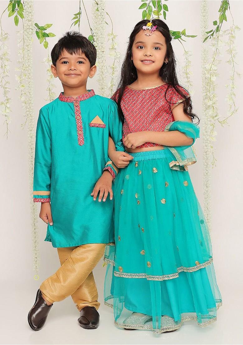 Peach Embroidered Blended Lehenga Choli For Girls - Indya