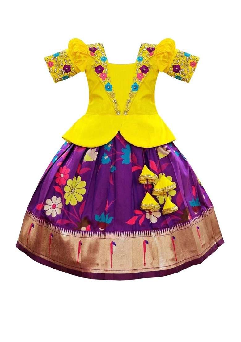 Yellow Embroidered Blended Lehenga Choli For Girls - Indya