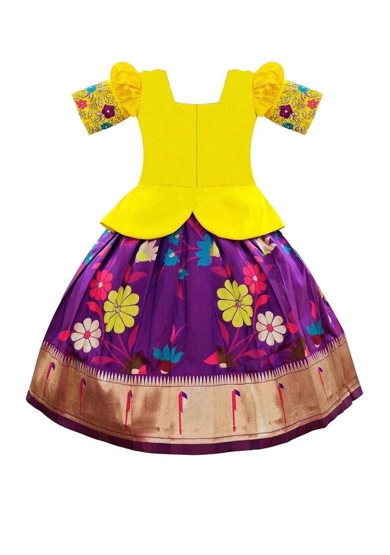 Yellow Embroidered Blended Lehenga Choli For Girls - Indya