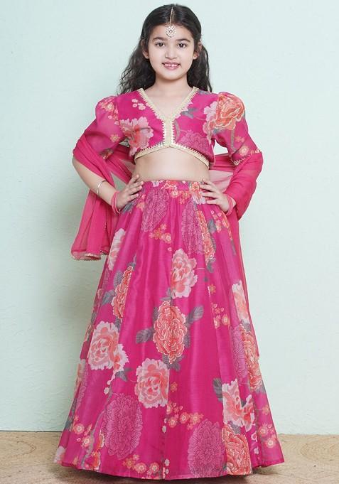 Pink Printed Blended Lehenga Choli For Girls — view on Indya
