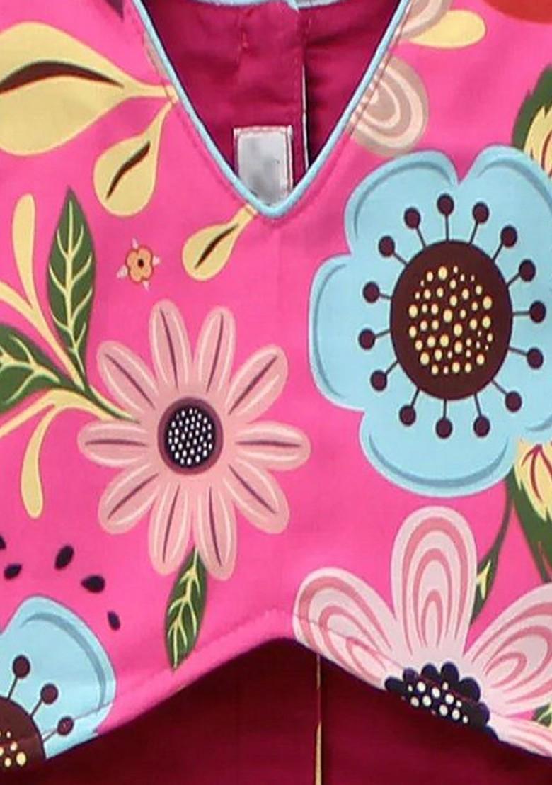 Pink Printed Blended Lehenga Choli For Girls - Indya