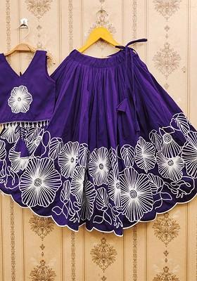 Violet Embroidered Blended Lehenga Choli For Girls
