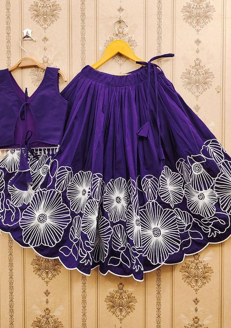 Violet Embroidered Blended Lehenga Choli For Girls - Indya
